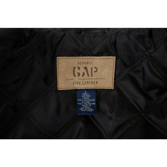 Vintage Gap Womans Black Leather Jacket Coat Size L Full Zip Collared Biker Moto - Picture 6 of 6
